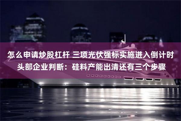 怎么申请炒股杠杆 三项光伏强标实施进入倒计时 头部企业判断:硅料产能出清还有三个步骤