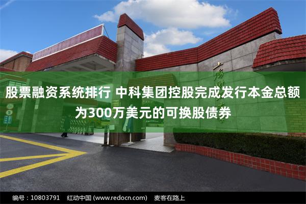 股票融资系统排行 中科集团控股完成发行本金总额为300万美元的可换股债券
